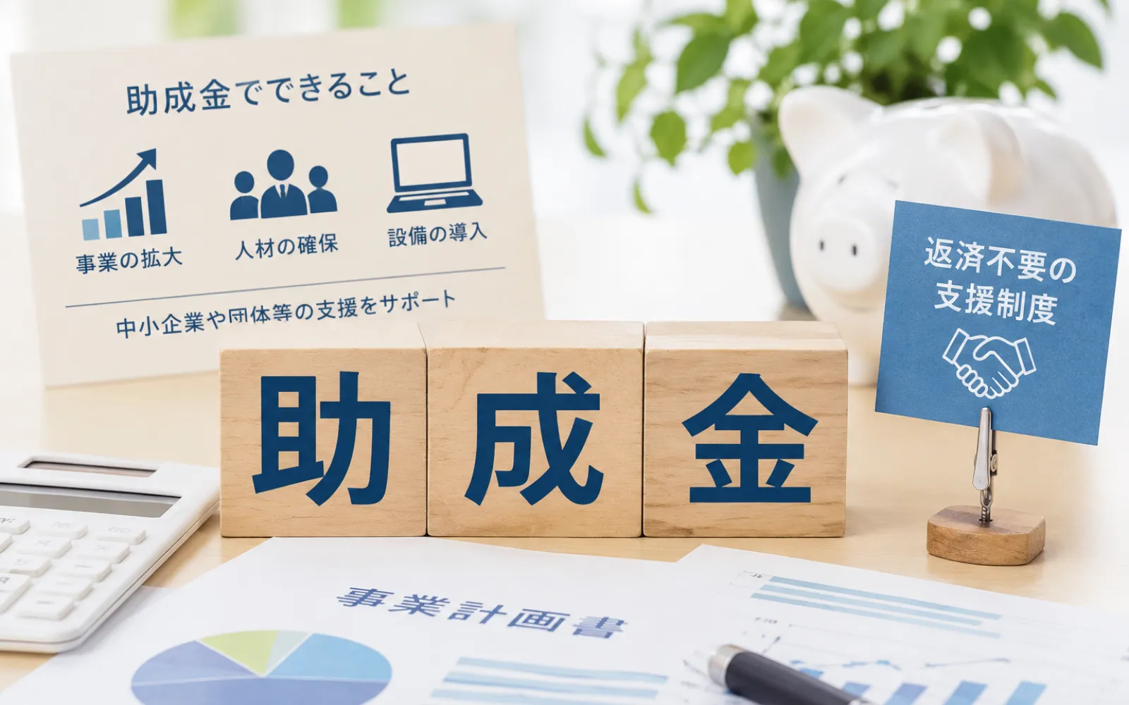 返済不要の助成金制度のイメージ・事業の拡大と人材確保をサポート
