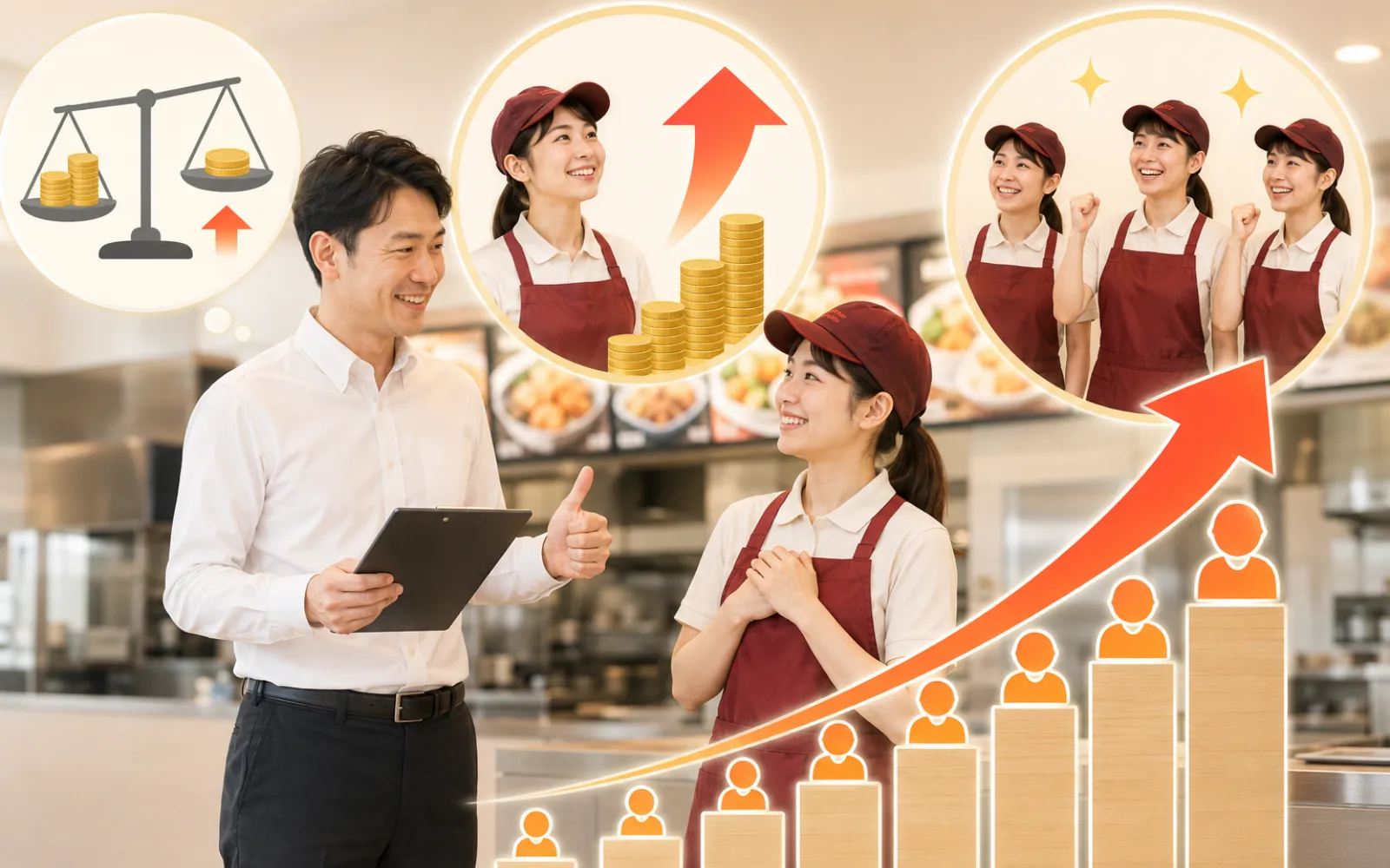 ほっともっとオーナーがスタッフの時給を引き上げる賃金改定コースのイメージ
