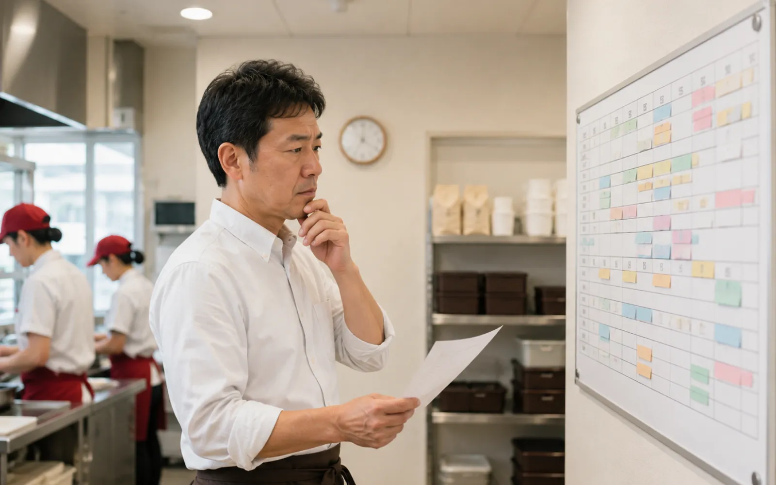 ほっともっと店舗のシフト表を確認するオーナーのイメージ