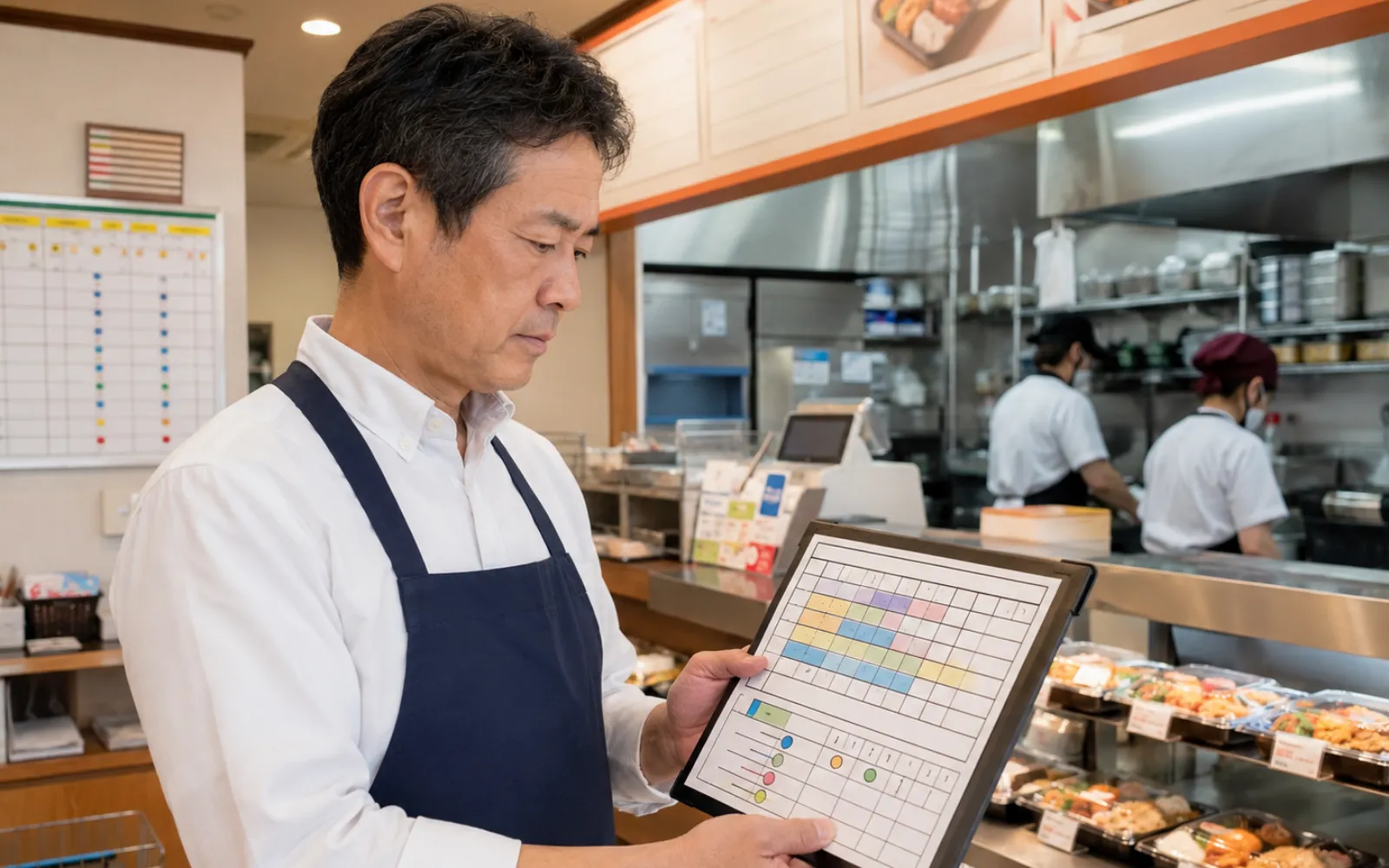繁忙期前の準備をするほっともっとオーナーのイメージ