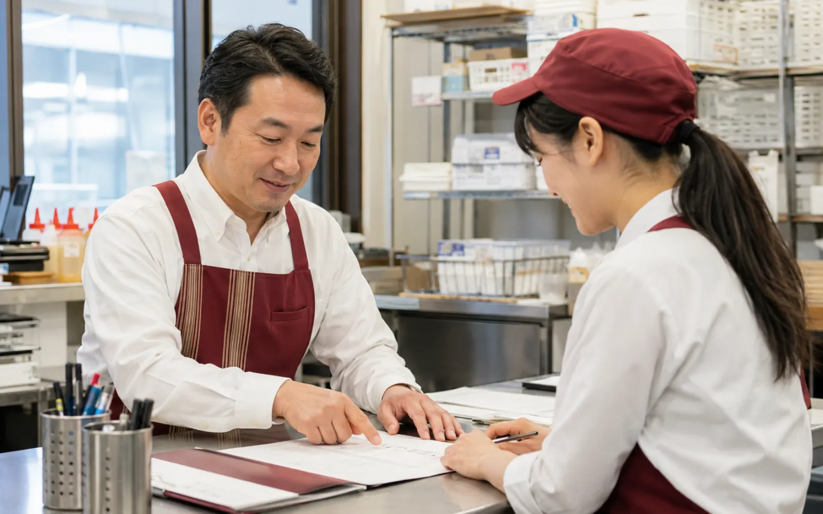 退職するクルーと手続きを確認するほっともっとオーナーのイメージ