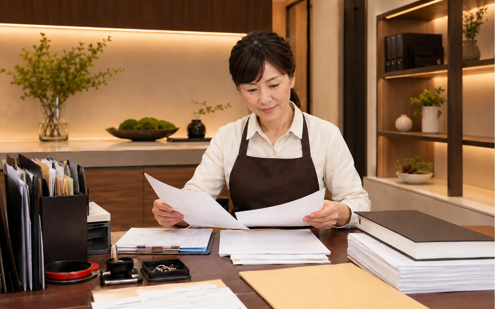 65歳超雇用推進助成金の申請書類を準備するほっともっとオーナーのイメージ