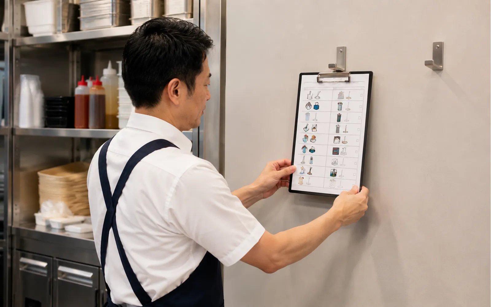 清掃作業の内容を細かく書き出したリストを確認するほっともっとオーナーのイメージ