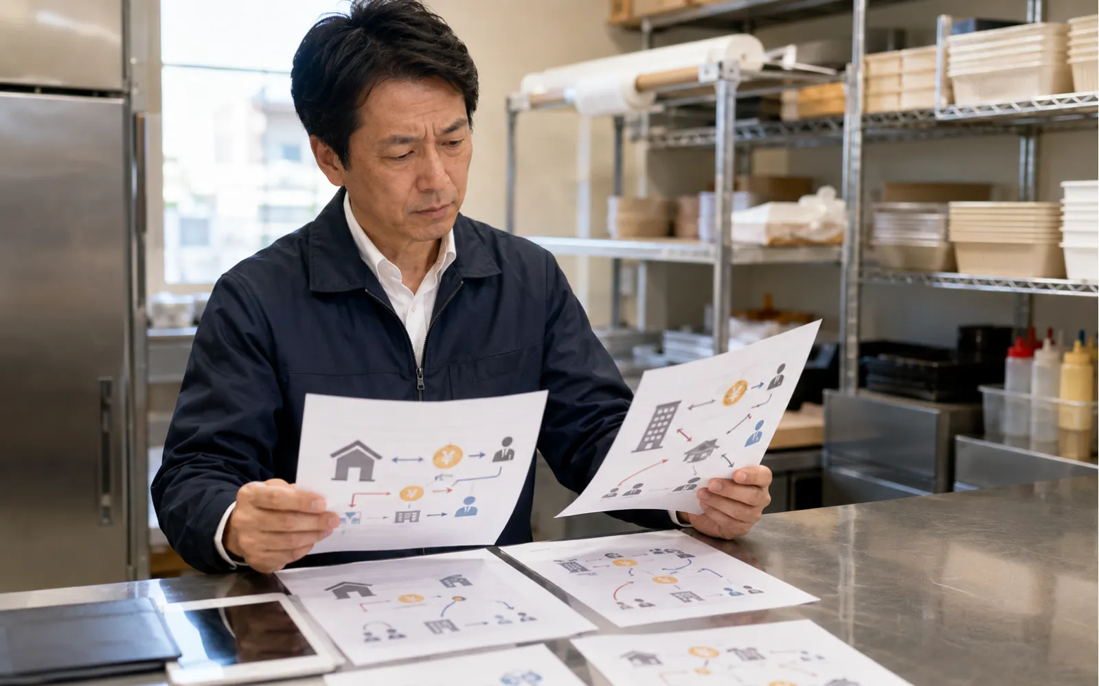 社宅制度の仕組みを書類で確認しているほっともっとオーナーのイメージ