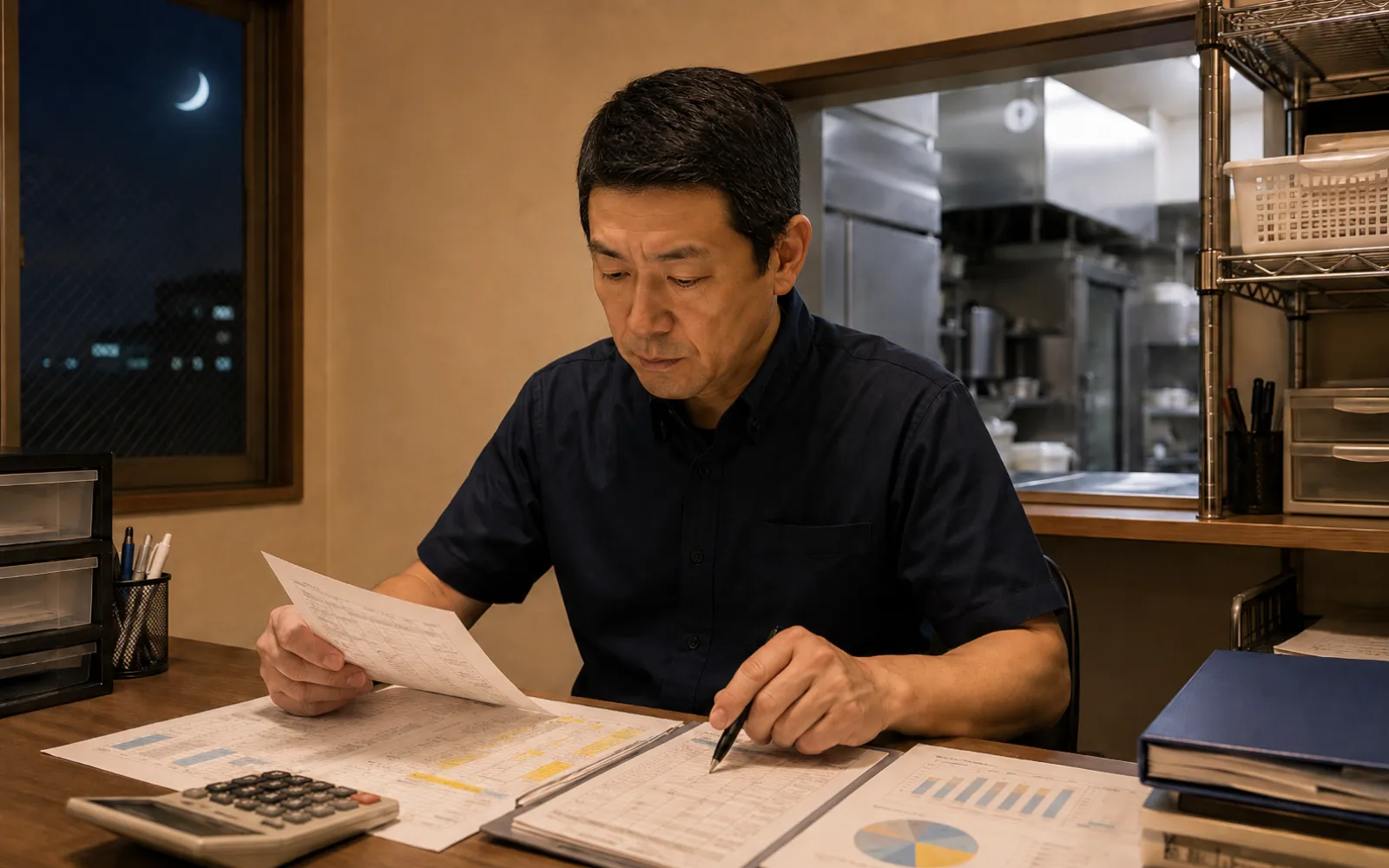 残業と深夜割増が重なるケースを電卓で計算するほっともっとオーナーのイメージ