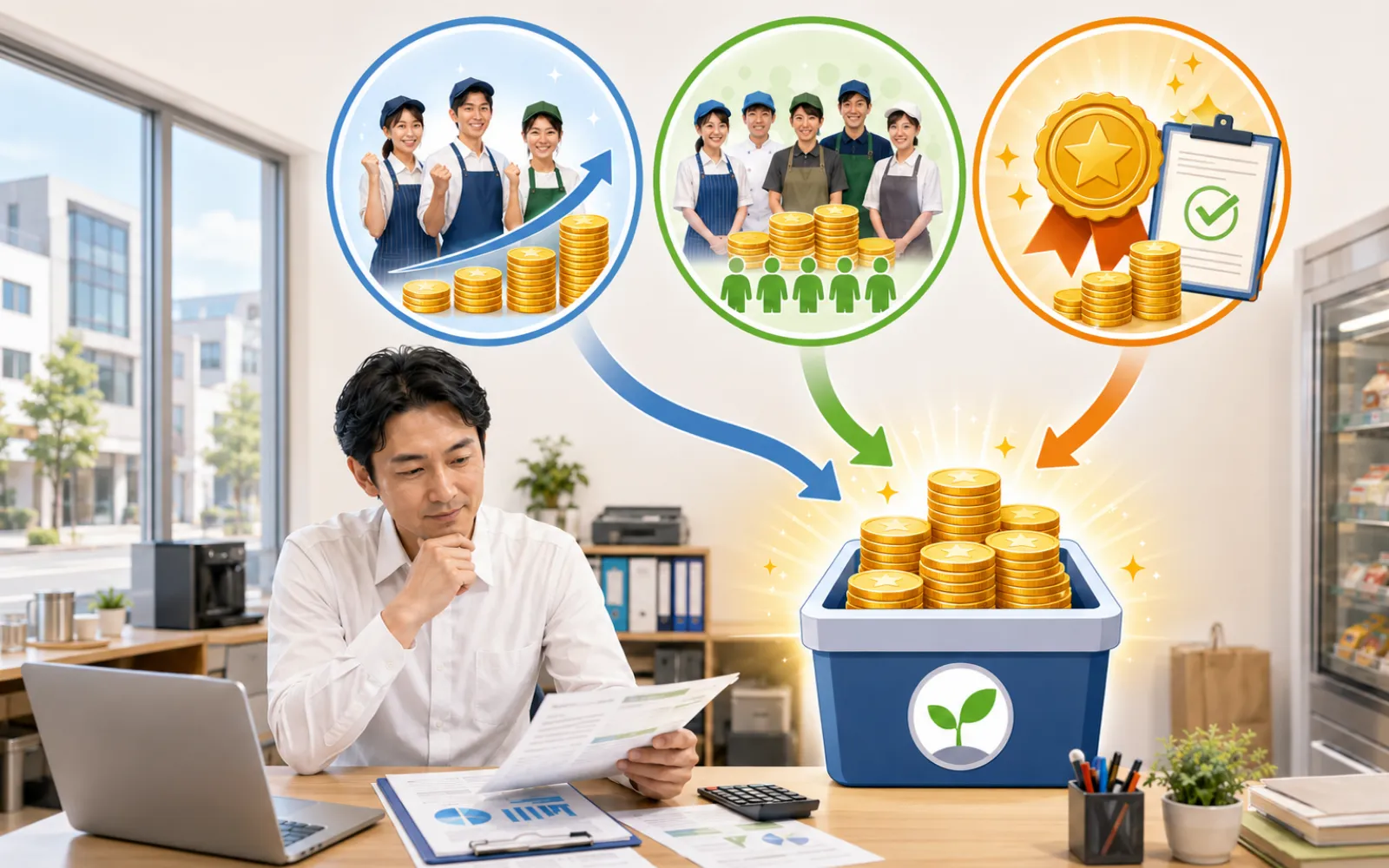 賃金改定コースの受給額の決まり方・3つの支給項目のイメージ