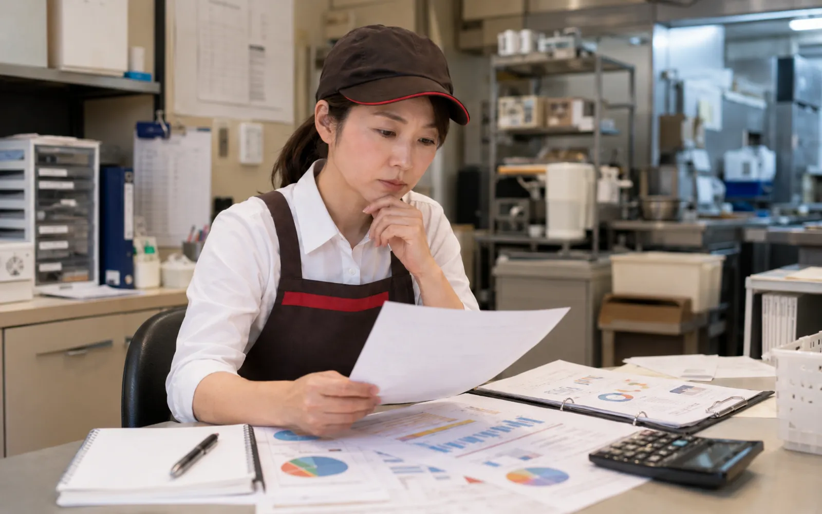 FL比率を確認しているほっともっとオーナーのイメージ
