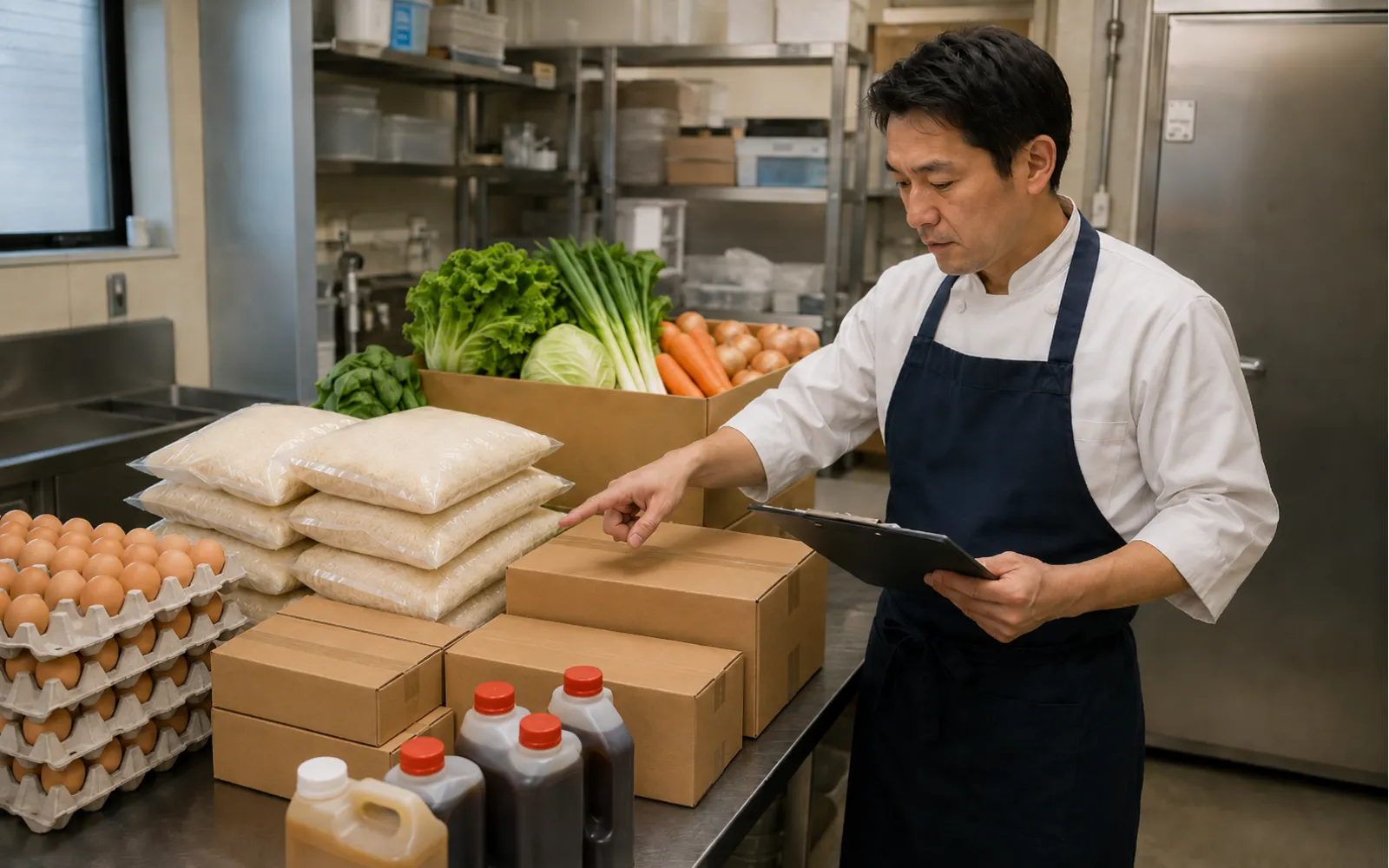納品時に検品してサインするほっともっとオーナーのイメージ