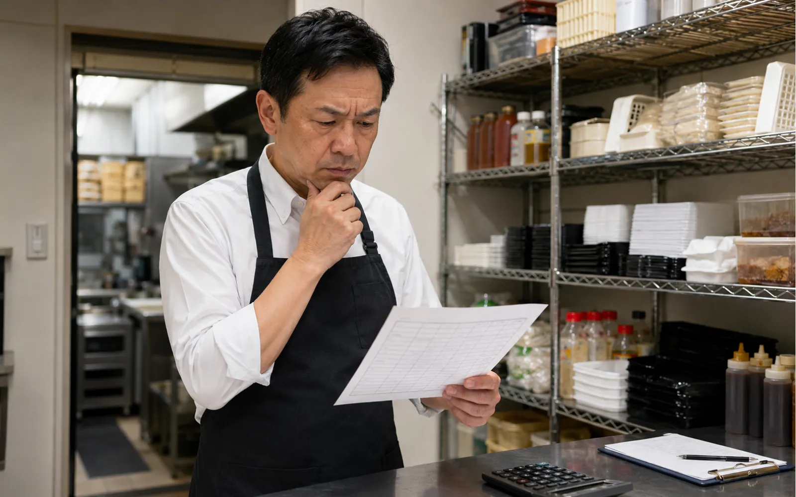 棚卸表を見て不明ロスに悩むほっともっとオーナーのイメージ