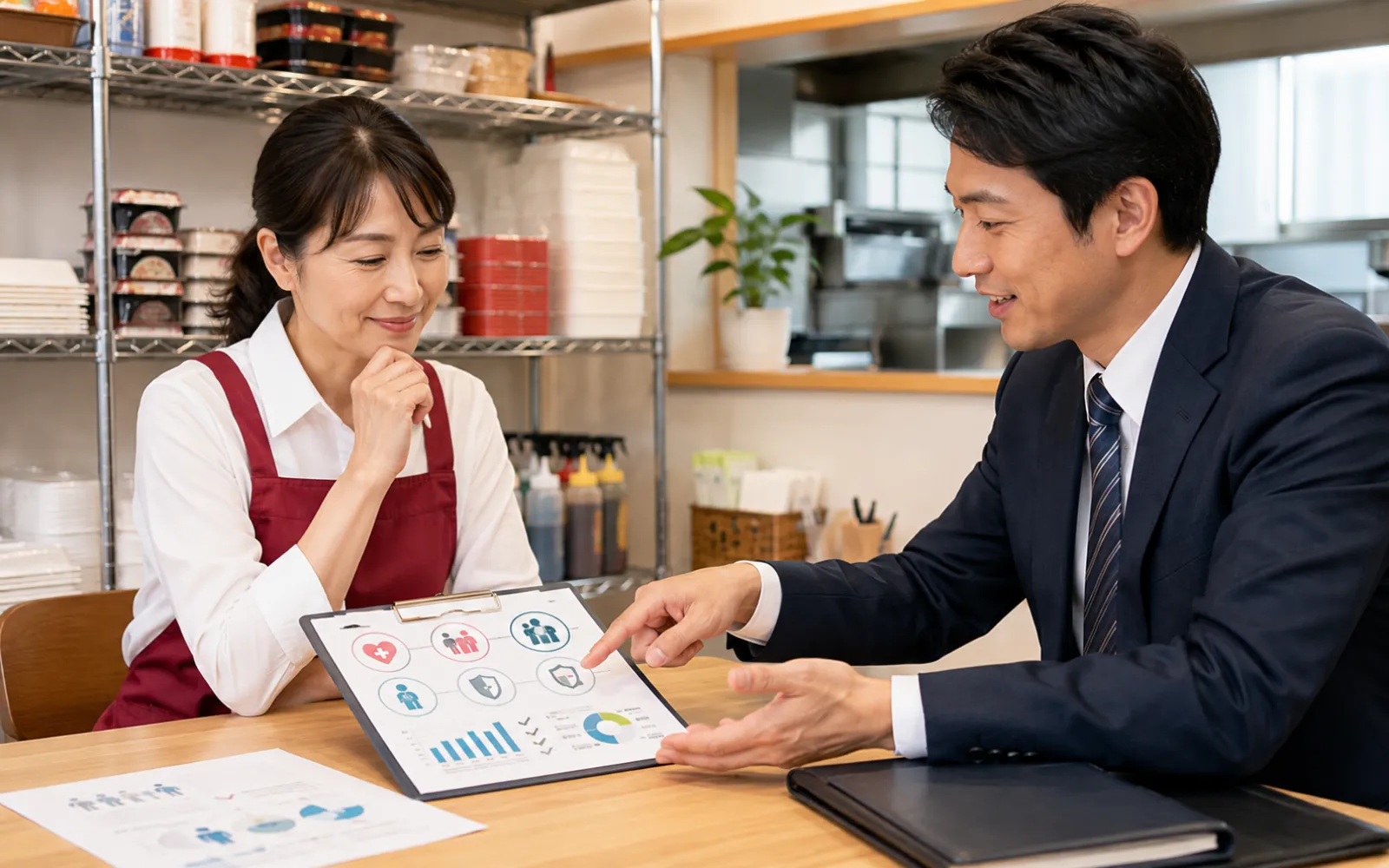 社会保険加入のメリットについて社労士と相談するほっともっとオーナーのイメージ
