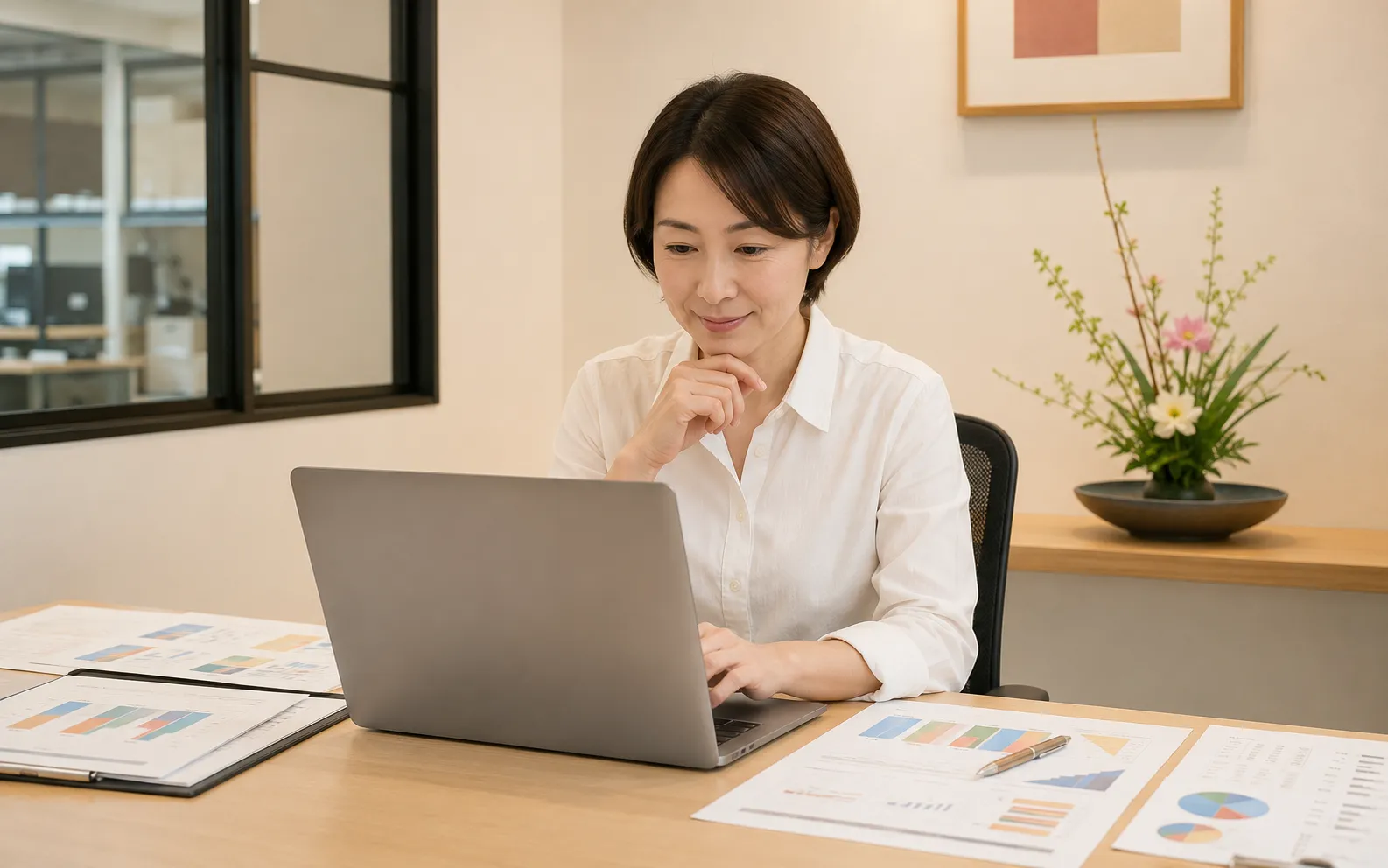 加算措置を含めた助成金額をノートパソコンで試算するほっともっとオーナーのイメージ