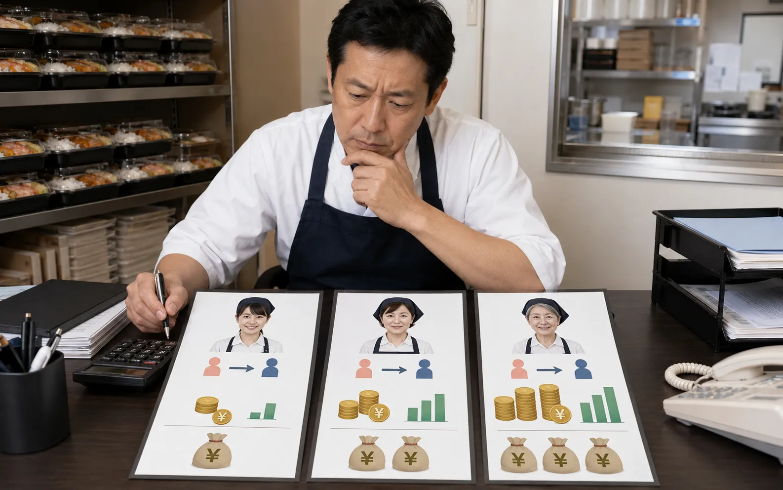 3人のクルーの正社員化受給額を比較検討するほっともっとオーナーのイメージ