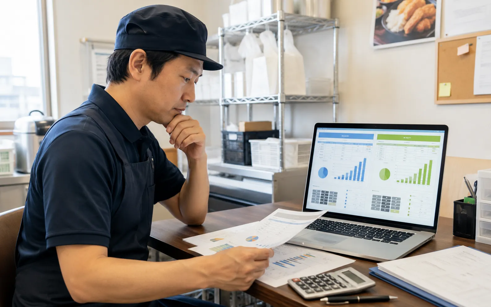 1期・2期の支給額をノートパソコンで試算するほっともっとオーナーのイメージ