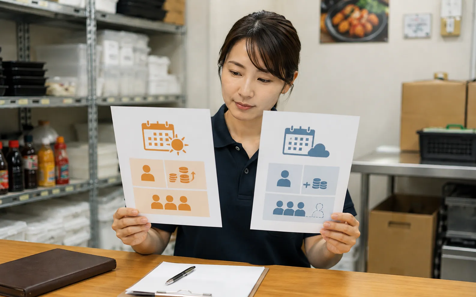 法定休日と所定休日の割増賃金を比較するオーナーのイメージ